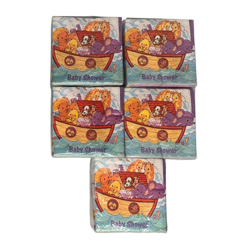 Vtg Noahs Ark Two by Two Baby Shower Napkins Luncheon Beverage Sealed 5 Packs